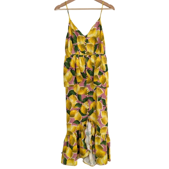 FARM Rio Fresh Lemons Ruffle Yellow Sleeveless Midi Dress - Picture 4 of 14